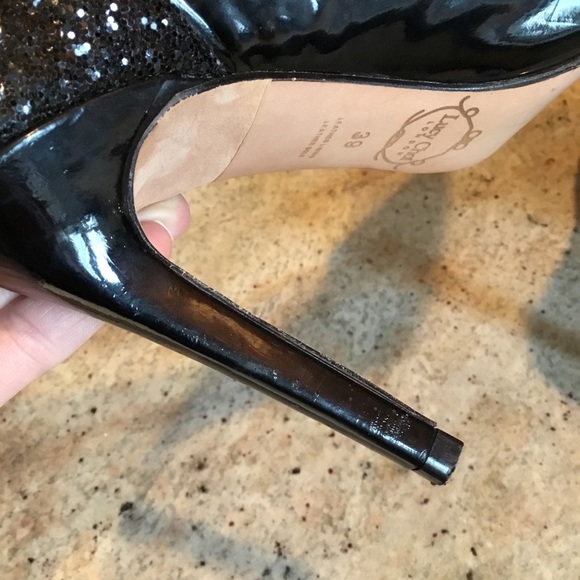 Lucy Choi London Black Glitter Cut Out Heels